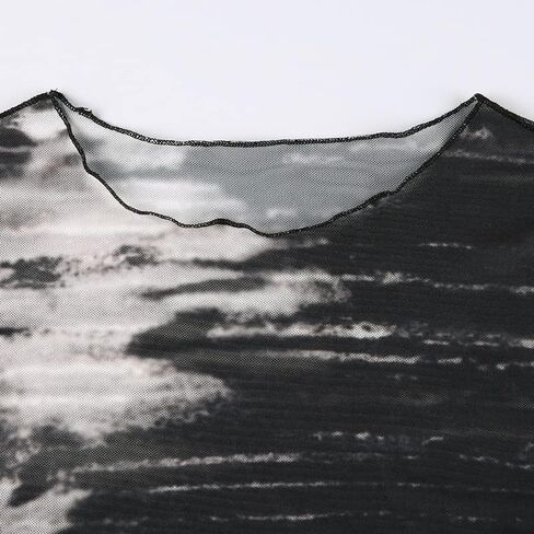 قمصان LONGBIDA النسائية بأكمام طويلة ورقبة وهمية وطباعة شبكة شفافة مثيرة شفافة من خلال القمصان العلوية in Kuwait