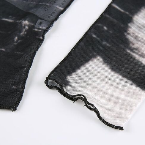 قمصان LONGBIDA النسائية بأكمام طويلة ورقبة وهمية وطباعة شبكة شفافة مثيرة شفافة من خلال القمصان العلوية in Kuwait