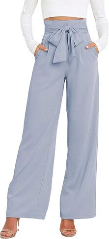 بنطلون نسائي كاجوال عالي الخصر وواسع الساق وطويل بالازو بنطلون عمل مع حزام in Kuwait