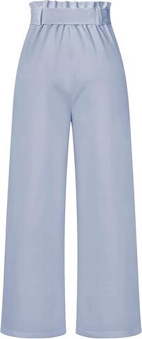 بنطلون نسائي كاجوال عالي الخصر وواسع الساق وطويل بالازو بنطلون عمل مع حزام in Kuwait