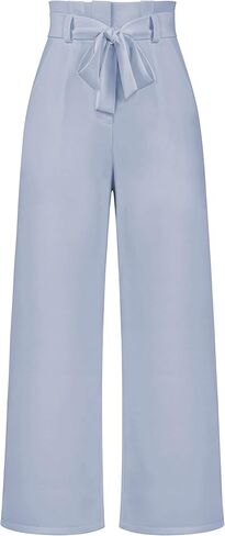 بنطلون نسائي كاجوال عالي الخصر وواسع الساق وطويل بالازو بنطلون عمل مع حزام in Kuwait