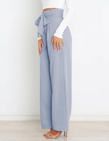 بنطلون نسائي كاجوال عالي الخصر وواسع الساق وطويل بالازو بنطلون عمل مع حزام in Kuwait