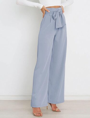 بنطلون نسائي كاجوال عالي الخصر وواسع الساق وطويل بالازو بنطلون عمل مع حزام in Kuwait