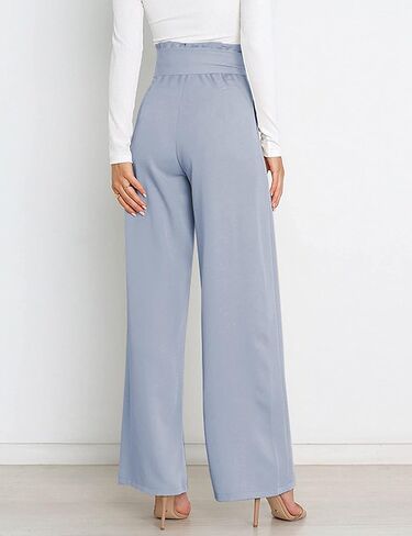 بنطلون نسائي كاجوال عالي الخصر وواسع الساق وطويل بالازو بنطلون عمل مع حزام in Kuwait