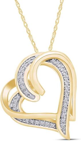 AFFY Round Cut White Natural Diamond Double Heart Pendant Necklace In 14K Gold Over Sterling Silver (0.10 cttw, I-J Color, I2-I3 Clarity) With 18" Chain in Kuwait