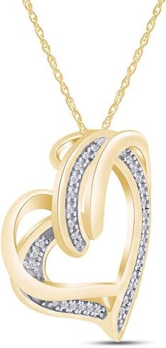 AFFY Round Cut White Natural Diamond Double Heart Pendant Necklace In 14K Gold Over Sterling Silver (0.10 cttw, I-J Color, I2-I3 Clarity) With 18" Chain in Kuwait