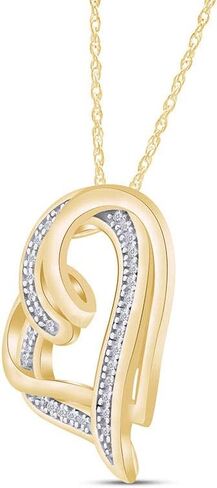 AFFY Round Cut White Natural Diamond Double Heart Pendant Necklace In 14K Gold Over Sterling Silver (0.10 cttw, I-J Color, I2-I3 Clarity) With 18" Chain in Kuwait