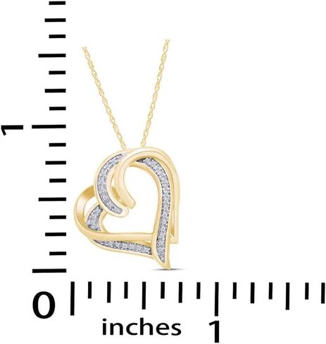 AFFY Round Cut White Natural Diamond Double Heart Pendant Necklace In 14K Gold Over Sterling Silver (0.10 cttw, I-J Color, I2-I3 Clarity) With 18" Chain in Kuwait