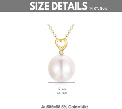 14K Solid Gold Pearl Necklace, Dainty AAA Quality Pearl Heart Pendant Valentine's Day Love Jewelry Present for Women, Wife, Mother, 16"-18" in Saudi Arabia