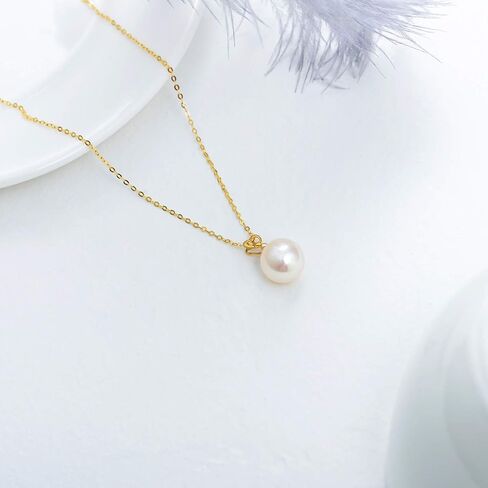 14K Solid Gold Pearl Necklace, Dainty AAA Quality Pearl Heart Pendant Valentine's Day Love Jewelry Present for Women, Wife, Mother, 16"-18" in Saudi Arabia