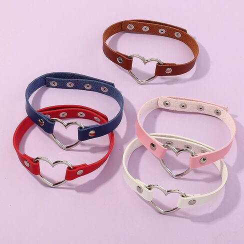 Hiphop Street Dance Hollow Peach Love Metal Heart Ring Double Color Matching Stitching Leather Collar Goth Choker Necklaces for Women Girls Punk Cool Jewelry in Kuwait