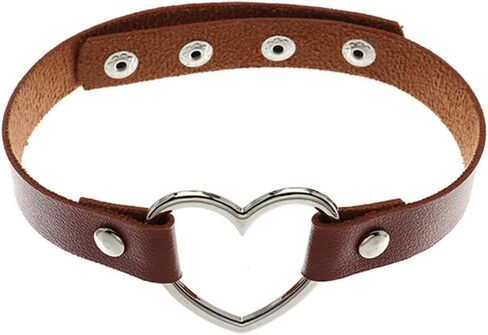 Hiphop Street Dance Hollow Peach Love Metal Heart Ring Double Color Matching Stitching Leather Collar Goth Choker Necklaces for Women Girls Punk Cool Jewelry in Kuwait