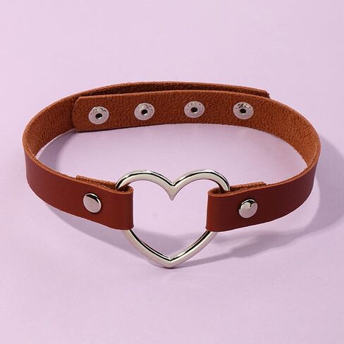 Hiphop Street Dance Hollow Peach Love Metal Heart Ring Double Color Matching Stitching Leather Collar Goth Choker Necklaces for Women Girls Punk Cool Jewelry in Kuwait