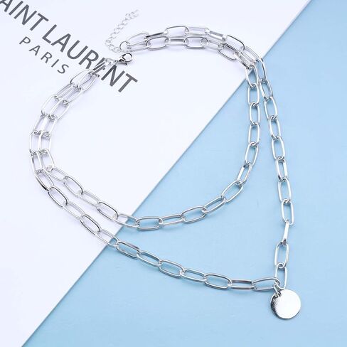 Boho Layered Disc Necklace Gold Paperclip Chain Choker Necklace Vintage Coin Pendant Necklace Punk Chunky Chain Necklace Jewelry for Women and Girls in Saudi Arabia