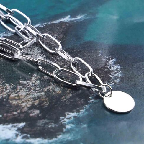 Boho Layered Disc Necklace Gold Paperclip Chain Choker Necklace Vintage Coin Pendant Necklace Punk Chunky Chain Necklace Jewelry for Women and Girls in Saudi Arabia