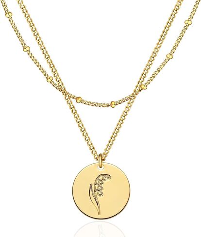 WEARON Birth Flower Necklace 18K Gold Plated Dainty Birth Month Flower Layered Pendant Necklace Bead Choker Necklace for Women in Saudi Arabia