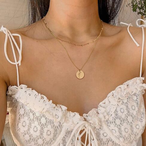 WEARON Birth Flower Necklace 18K Gold Plated Dainty Birth Month Flower Layered Pendant Necklace Bead Choker Necklace for Women in Saudi Arabia
