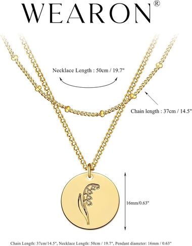 WEARON Birth Flower Necklace 18K Gold Plated Dainty Birth Month Flower Layered Pendant Necklace Bead Choker Necklace for Women in Saudi Arabia