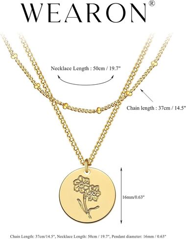 WEARON Birth Flower Necklace 18K Gold Plated Dainty Birth Month Flower Layered Pendant Necklace Bead Choker Necklace for Women in Saudi Arabia