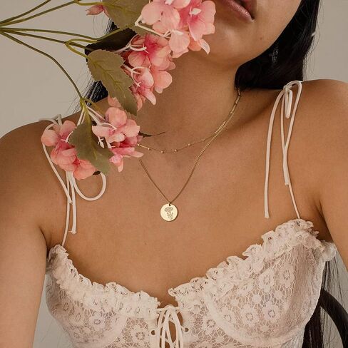 WEARON Birth Flower Necklace 18K Gold Plated Dainty Birth Month Flower Layered Pendant Necklace Bead Choker Necklace for Women in Saudi Arabia