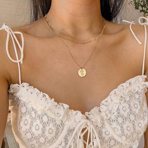 WEARON Birth Flower Necklace 18K Gold Plated Dainty Birth Month Flower Layered Pendant Necklace Bead Choker Necklace for Women in Saudi Arabia