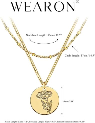 WEARON Birth Flower Necklace 18K Gold Plated Dainty Birth Month Flower Layered Pendant Necklace Bead Choker Necklace for Women in Saudi Arabia
