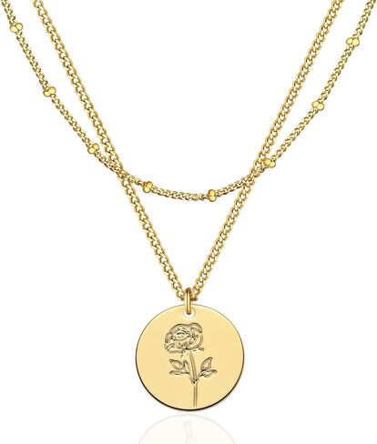 WEARON Birth Flower Necklace 18K Gold Plated Dainty Birth Month Flower Layered Pendant Necklace Bead Choker Necklace for Women in Saudi Arabia