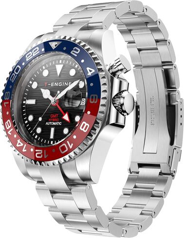 T-ENGINE GMT Watches for Men with 10 ATM Waterproof, Dual Time Track Automatic Charged GMT Watch, Stainless Steel 43mm Quartz Watch for Men in Saudi Arabia