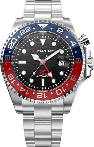 T-ENGINE GMT Watches for Men with 10 ATM Waterproof, Dual Time Track Automatic Charged GMT Watch, Stainless Steel 43mm Quartz Watch for Men in Saudi Arabia