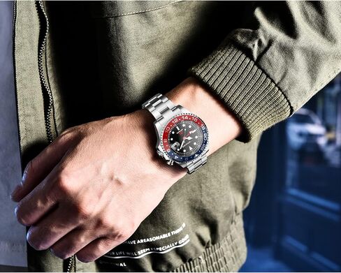T-ENGINE GMT Watches for Men with 10 ATM Waterproof, Dual Time Track Automatic Charged GMT Watch, Stainless Steel 43mm Quartz Watch for Men in Saudi Arabia