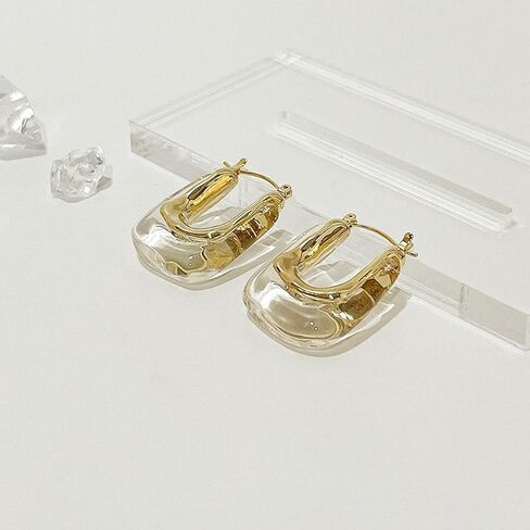 Resin U Shaped Hoop Earring Women Acrylic Irregular Geometric Huggie Earrings in Kuwait