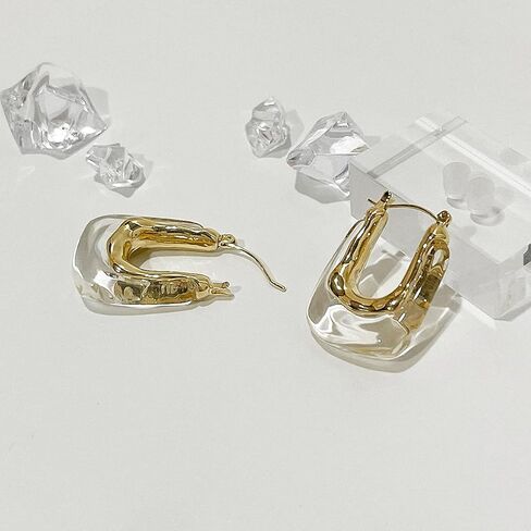 Resin U Shaped Hoop Earring Women Acrylic Irregular Geometric Huggie Earrings in Kuwait