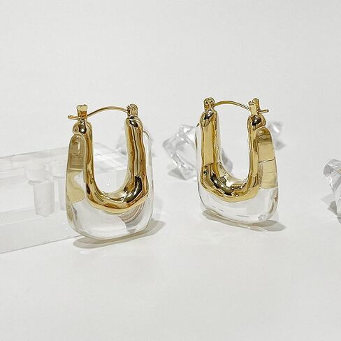 Resin U Shaped Hoop Earring Women Acrylic Irregular Geometric Huggie Earrings in Kuwait