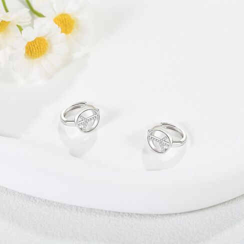 EXRANQO Peace Sign Earrings 925 Sterling Silver Peace Huggie Hoop Earrings Peace Sign Jewelry Gifts for Women Girls, Sterling Silver, Cubic Zirconia in Kuwait