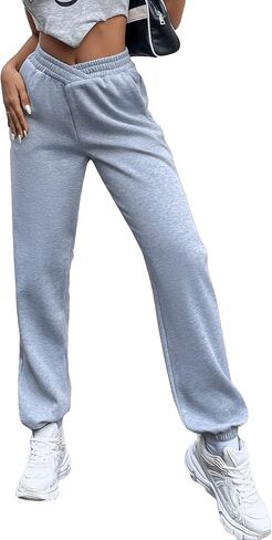 بنطال رياضي نسائي من SweatyRocks غير متماثل بخصر مطاطي عالي الخصر، بنطال رياضي للركض مع جيوب in Saudi Arabia