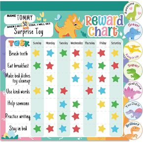 Reward Chart for Kids – Dinosaur Magnetic Kids Behavior Chart, Pad with 26 Chore Charts, 1920 Star Stickers, 49 Incentive Stickers, Responsibility Chart for Kids Boys Toddlers - Kids Chore Chart