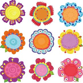Flowers Cut-Outs Springtime Blooms Cutouts Versatile Colorful Flowers Classroom Decoration Cutouts with Glue Point Dots for Bulletin Board School Spring Summer Theme Party, 5.9 x 5.9 Inch (45 Pieces)