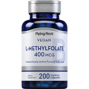 Piping Rock L MethylFolate 400 mcg | 200 Capsules | Vegetarian | Non-GMO, Gluten Free