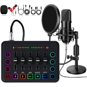 Podcast Equipment Bundle, 48V Condenser Microphone Bundle with F9 Sound Card, Podcast Microphone Recording Studio Package for Podcasting Live Streaming Singing PC Mobile TikTok YouTube in Kuwait