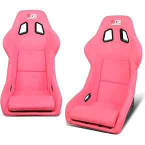 J2 Engineering J2-RS-004-PK Pink Stitching Reclinable Back Rest Racing Bucket Seats 4-Point 5-Point 6-Point Harnesses 35" H X 23" W X 23" D Universal Fit