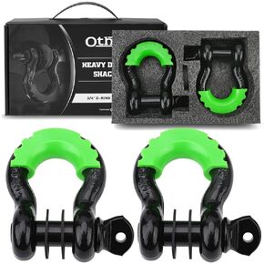 Otherya Shackles 3/4'' D Ring Shackle 41,887Ib Capacity with 7/8'' Screw Pin and Shackle Isolator Tow Strap Winch for Vehicle Recovery (2 Pack Black)