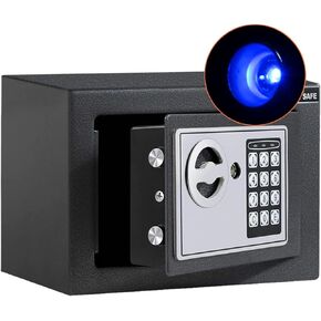 JUGREAT Safe Box with Induction Light,Electronic Digital Security Safe Steel Construction Hidden with Lock，Wall or Cabinet Anchoring Design for Home Office Hotel Business 0.23 Cubic Feet Black