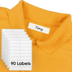 MaxGear Kids Clothing Labels Self-Stick No-Iron, 0.5" x 1.75", Washer & Dryer Safe, Waterproof & Self-Stick, Handwrite Name Labels for School Supply, Bags, Bottles, Camp, Toys, Organizing, 90 Labels