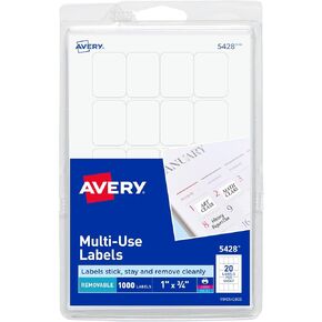 Avery Self-Adhesive Removable Labels, 0.75 x 1 Inches, White, 1000 per Pack (05428)