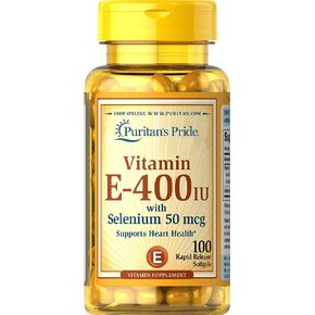Puritan's Pride Vitamin E 400 IU with Selenium 50 mcg for Immune Health to Support Immune System 100 softgels