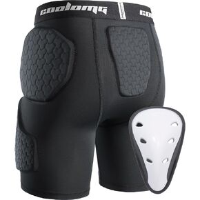 COOLOMG Youth Kids Football Integrated Girdle Shorts with 5 Built in Pads Hip,Thigh,Tailbone Padded Shorts with Athletic Cup