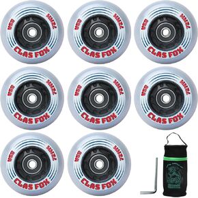 CLAS FOX Inline Skate Replacement Wheels With Wheels Bag 72mm/76mm with Bearings ABEC-9 and Floating Spacers for Blades Roller Hockey Skates, 85A Indoor & Outdoor (8-Pack) (76MM)