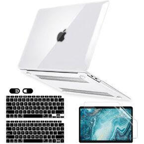 Crystal Clear Case for MacBook Air 13 inch M1 A2337 A2179 A1932 2022 2021-2018 Release with Touch ID Retina Display, 6 in 1 Plastic Hard Shell&Keyboard Cover&Screen Protector&Webcam Cover, Transparent
