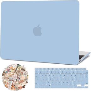 G JGOO Compatible with MacBook Air 13 inch Case 2022 2021 2020 2019 2018 Release M1 A2337 A2179 A1932 Touch ID, Matte Plastic Hard Shell Case + 2 Keyboard Covers + 50 Pcs Laptop Stickers, Rock Grey