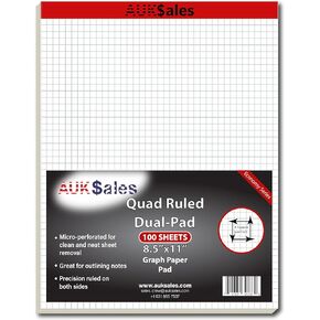 Graph Paper Legal Pads 8.5 x 11 Inches, 100 Sheets, 1 Pack, Quad Ruled Dual Pad, ¼ Quad Grid Paper Pad for School College Office Supplies Letter Paper Writing Memo Pad